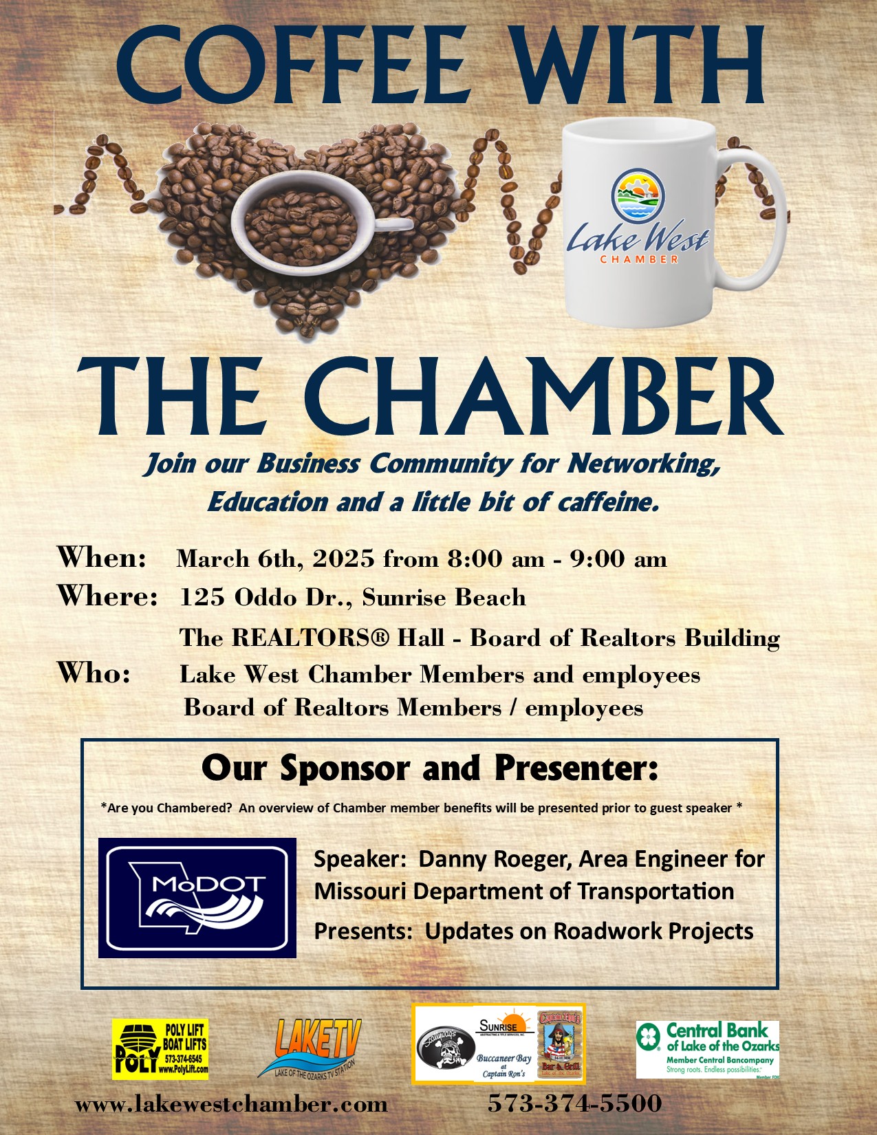 Flyer for Coffee with the Chamber on March 6th